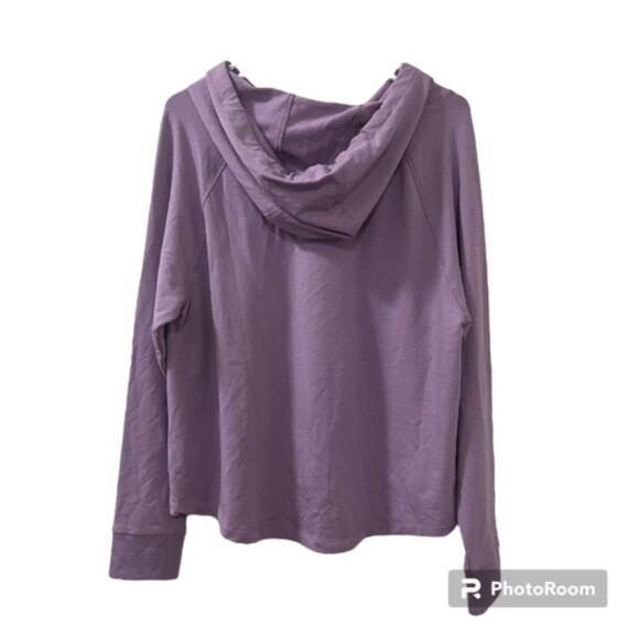 French Terry Womens Purple High Low Drawstring Hoodie Long Sleeve Sweater Sz L - Picture 2 of 8